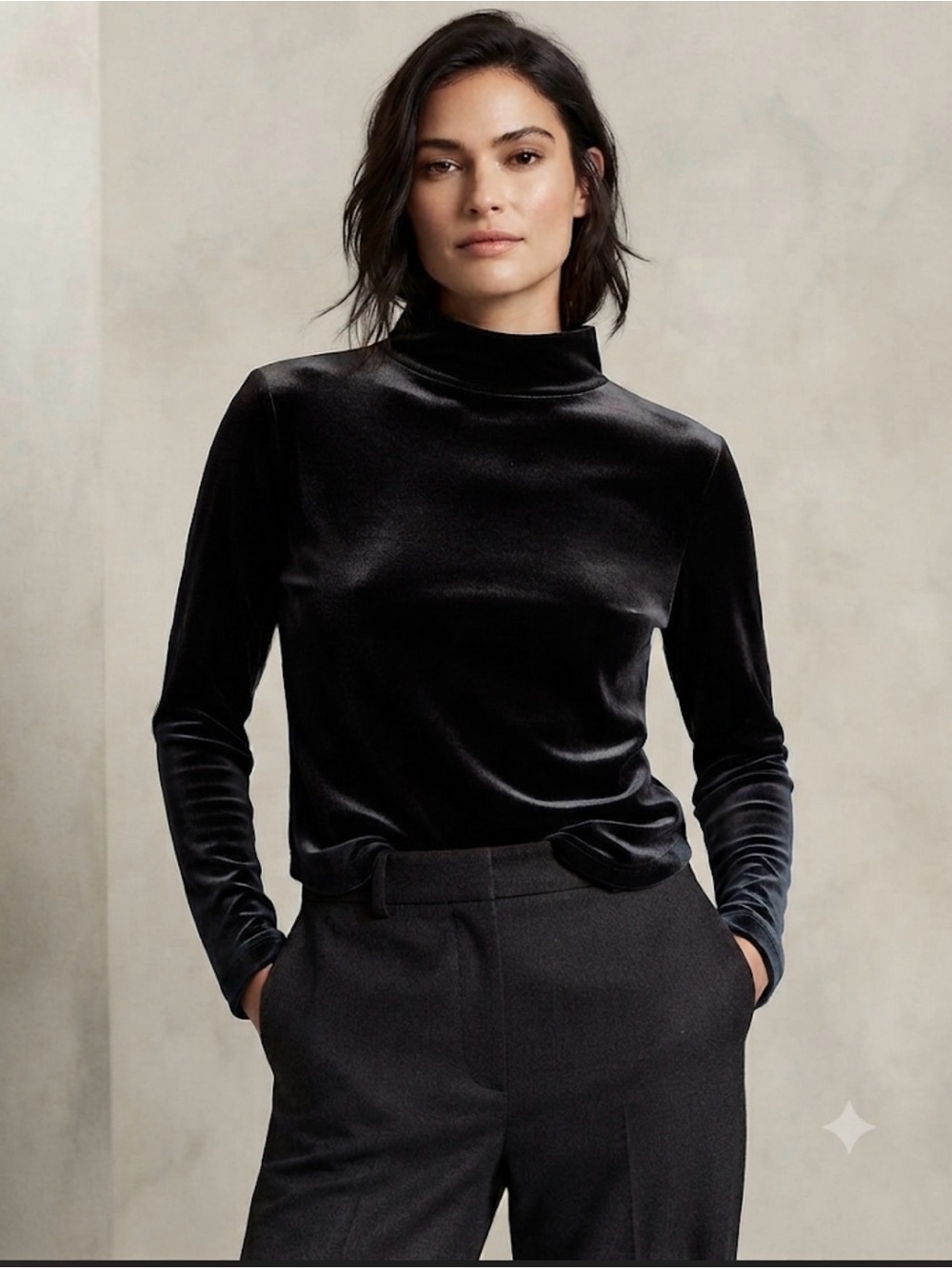Velvet Long Sleeve Turtleneck Top